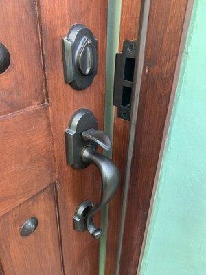 Perfect installation of door handle, lock.