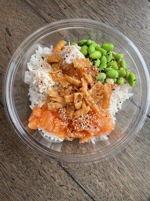 Salmon, Spicy Tuna, edamame & onion crunch