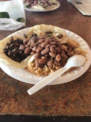 Asada tacos, rice and fresh pinto beans ... excellent