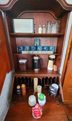 One of our coffee stations.  https://rootsandbranchesmassageandbnbweb.com/the-pause-bedbreakfast