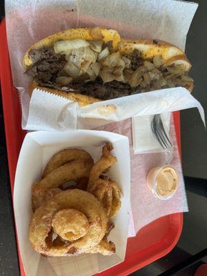 Cheesesteak and Onion Rings