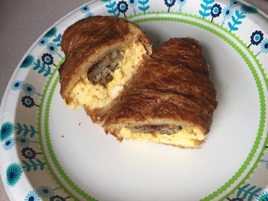 Satisfying sausage, egg, and cheese croissant.