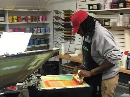 We do all our own screen printing in house.