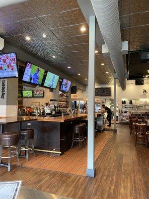 View of the bar during brunch. Lots of tvs