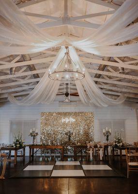 This gorgeous ceiling draping is here to stay!  We tested it out in early 2023 and everyone is in LOVE!