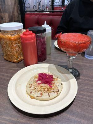 Pupusa & strawberry wine margarita