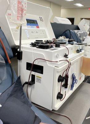 This is the machine that takes your blood and removes your plasma and puts your blood back in!