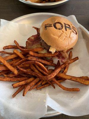 White Owl Burger with sweet potato fries