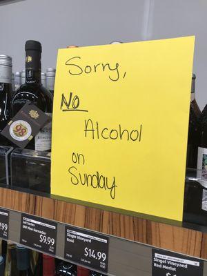 12.30.2018 -- No alcohol sales on Sundays