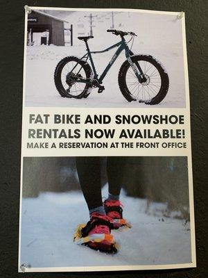 Fat bike and snowshoe rentals available