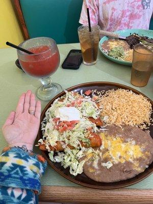 Enchiladas Rancheras and Jumbo Strawberry Margarita