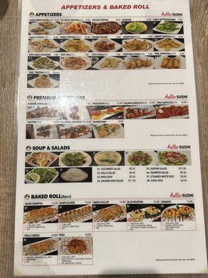 Appetizers & salad menu