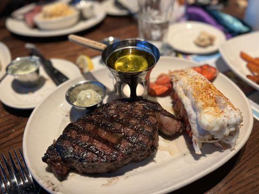 Masterpiece on a plate. This is an off menu special. Bone in rib-eye and added a lobster tail. One of the best steaks I've ever had.