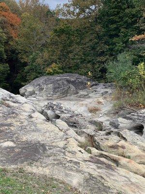 From the top. Water has cut crevasses in rock.