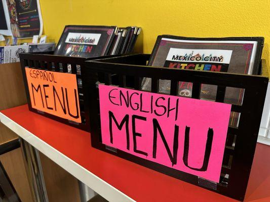 Menus in Espanol & English