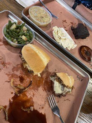 Brisket Dip Sandwich with 1 Side & 4 Bones of Ribs Plate for the win!!!! This place never disappoints.