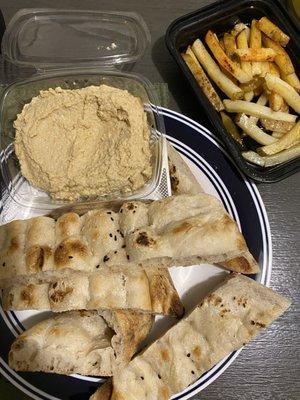 Hummus, pita and fries