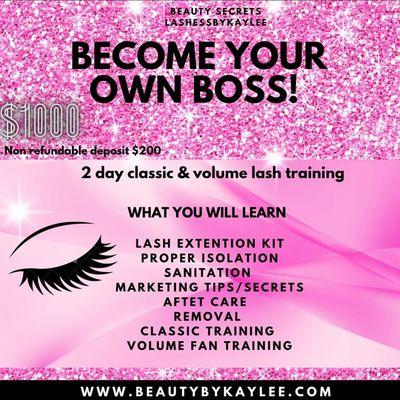 Eyelash extension training! Become you're own boss and join the lash industry!