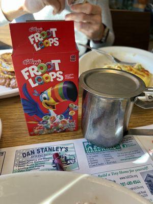 Kid's cereal with milk and toast