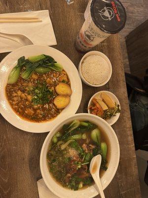 Mapo Tofu and Braised Pork Ribs w hand pulled noodles