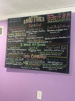 Smoothie menu