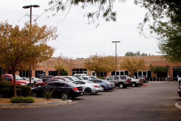 The front entrance to Warner Family Practice faces Warner road and is located in the corner of the plaza building.