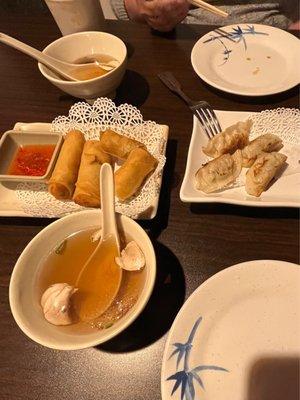 Clear Hibachi Soup, Harumaki, & Gyoza