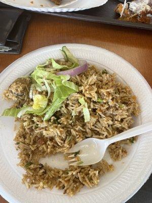 Goat biryani and chicken fried.