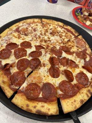 Large; Half cheese half pepperoni