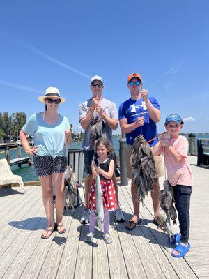 Posing with the ship's haul - mostly snapper, sea bass and the Spanish mackerel.