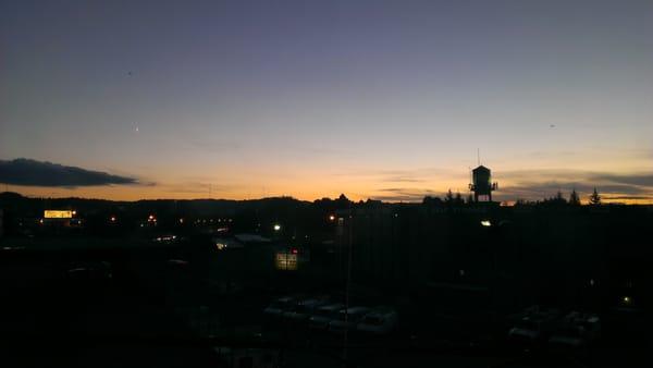 Beautiful Portland sunset view from the shop