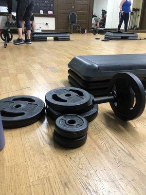 Plenty of weight options for their bodypump classes