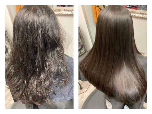 Rebonding/Permanent hair straightening by Mida Bui, including cut and products.