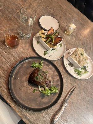 Wagyu steak mashed potatoes and roasted veggies