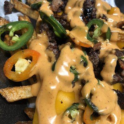 Special Ops fries with jalapeños and grass fed ground beef