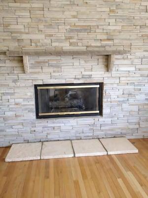 Cultured stone wall and fireplace we built in Birmingham