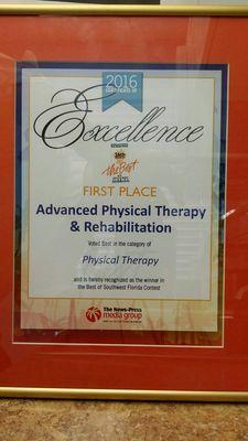 Awarded the BEST Physical Therapy Practice in SW FL again for 2016! Thank you to our wonderful patients for voting for us!