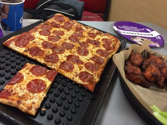 Pizza and wings. Not bad from Chuck!