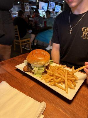 Fried chicken sandwich with fries