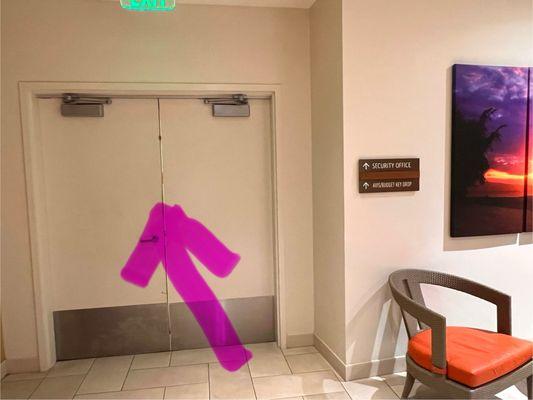 3. After getting out from the 4th floor elevator, Walk through these double doors to see the Avis key drop box