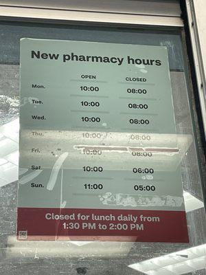 Pharmacy hours as of 4/26/2024