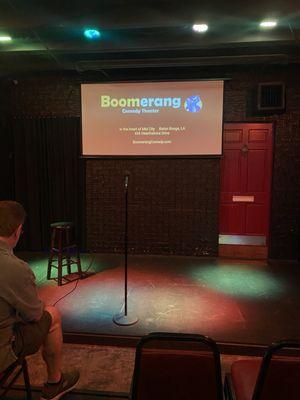 Stage set up at Boomerang Theater. Super professional little theater.