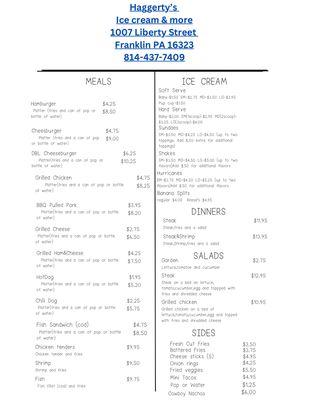 Here is our most recent menu