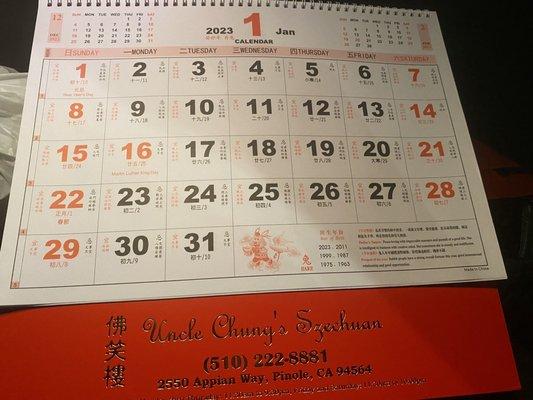 Nice calendar we received when leaving