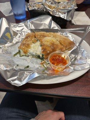 Spinach calzone with no steak when I asked for steak