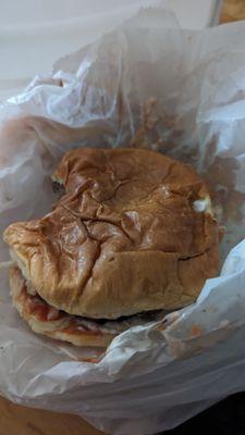 This burger smelled so good that I took a bite out of it before I took a picture. Even though I had sauce all over my hand.