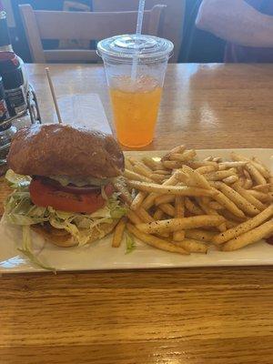 Cheeseburger W/ fries and Orange Crush