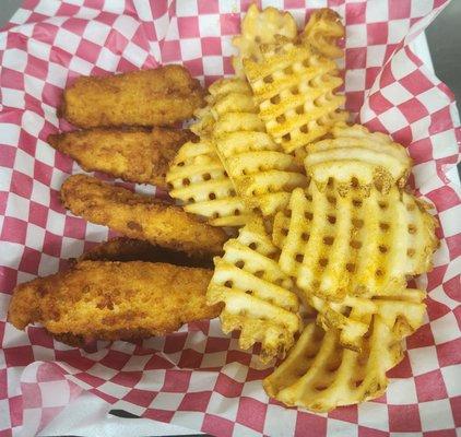 Crispy Chicken Tenders with Waffle Fries