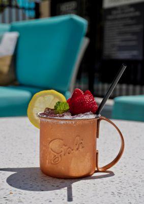 Did you know our drinks are served poolside?! Here's a fan-favorite called "Finally... we strawberrly made it!