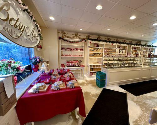 Table and shelves of chocolates